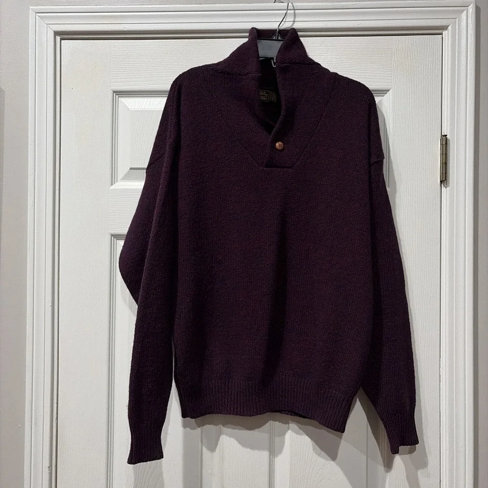 Vtg Eddie Bauer Wool Blend Sweater Mens Large Burgundy Blue Long Sleeve Pullover